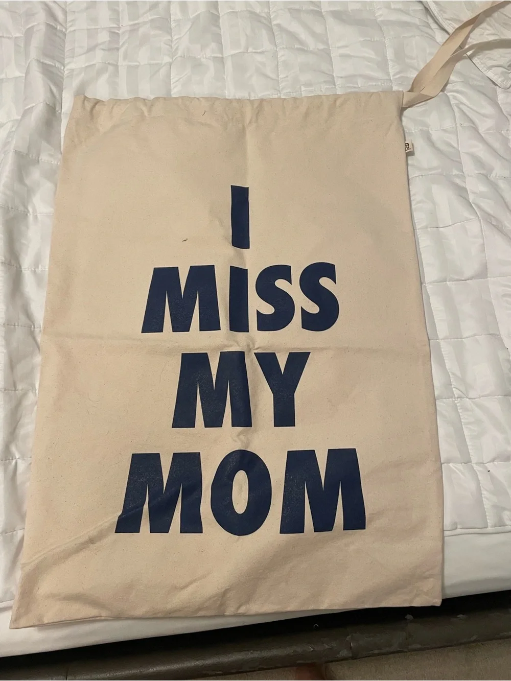 Beige Canvas laundry bag with Navy
